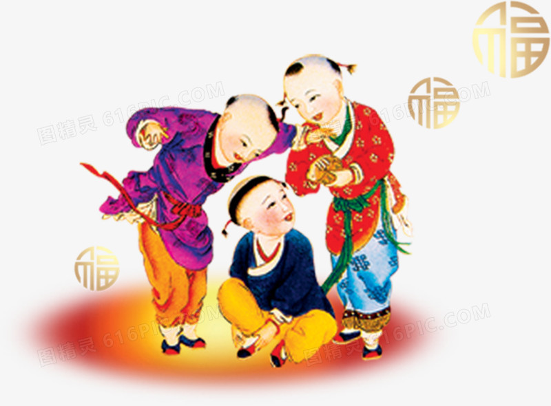 中国画嬉闹的童子