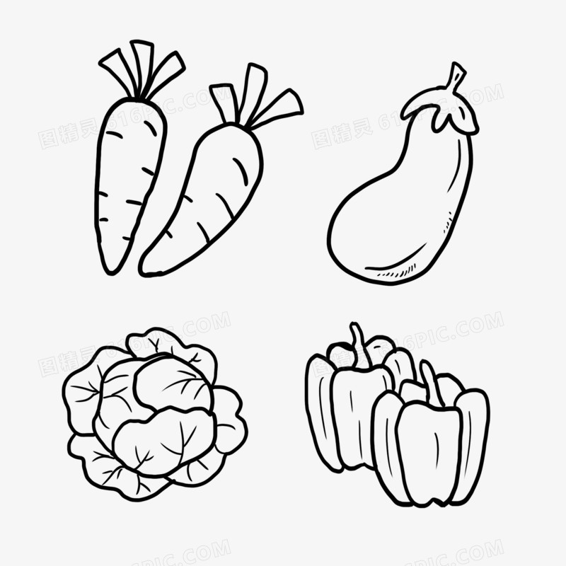 黑色手绘线描蔬菜装饰元素