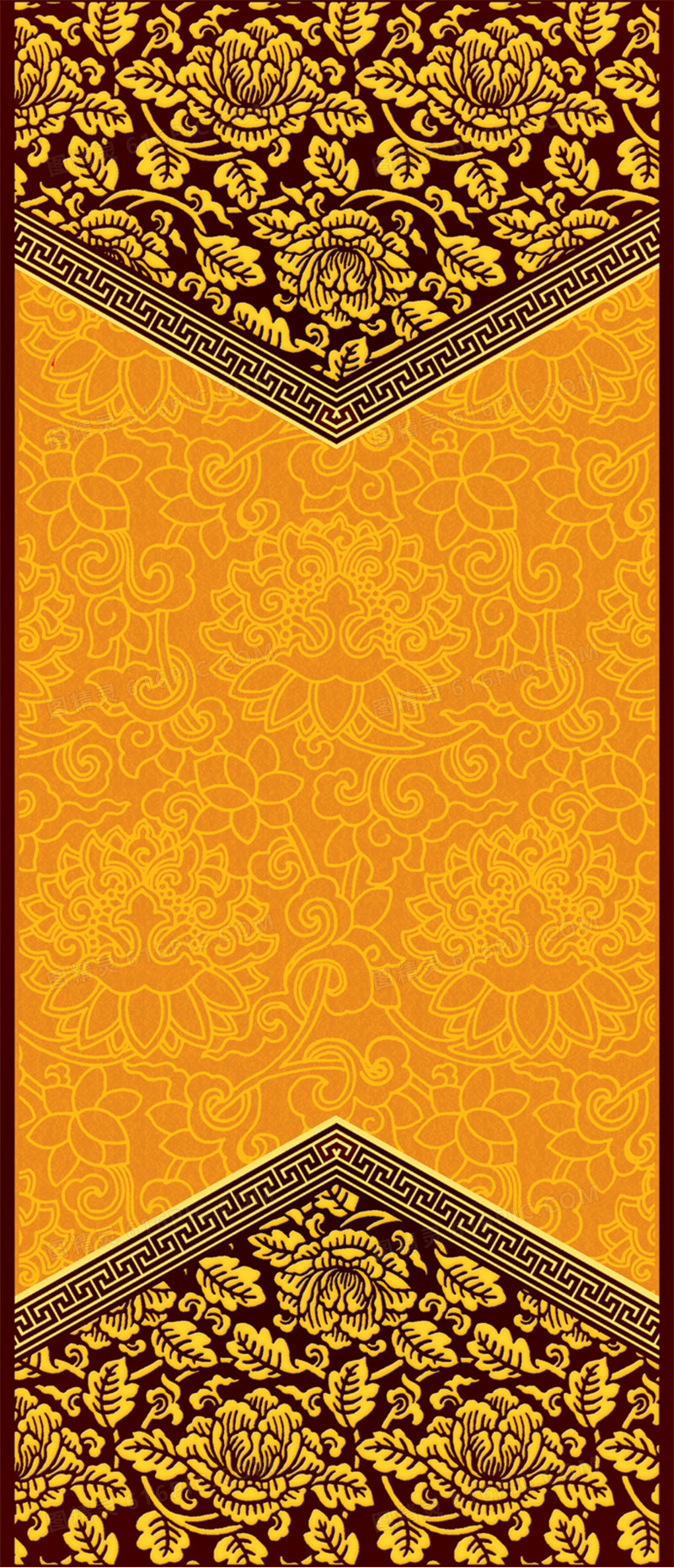 中式华丽金色花朵卷轴装饰
