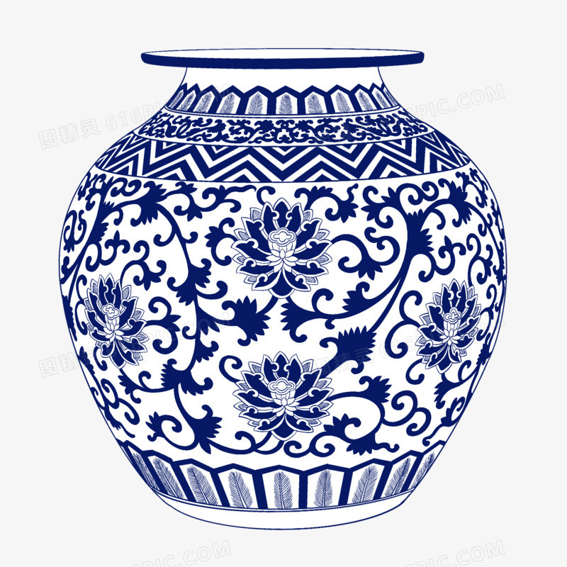 手绘青花瓷器花瓶元素