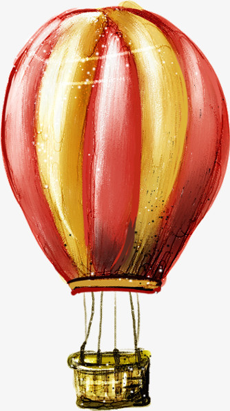 手绘黄红色漫画热气球