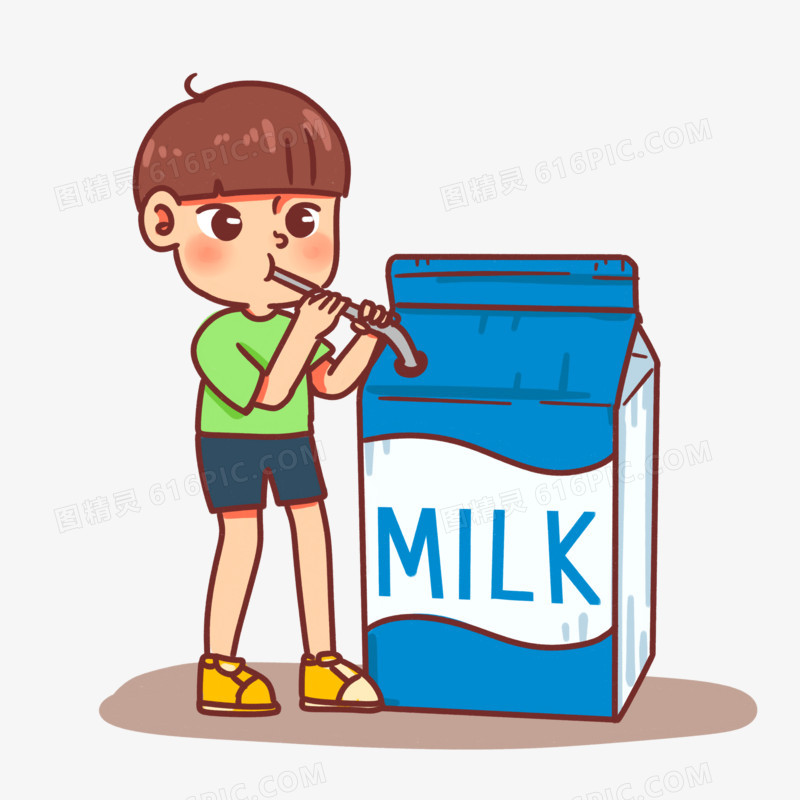 手绘卡通补充营养喝牛奶素材