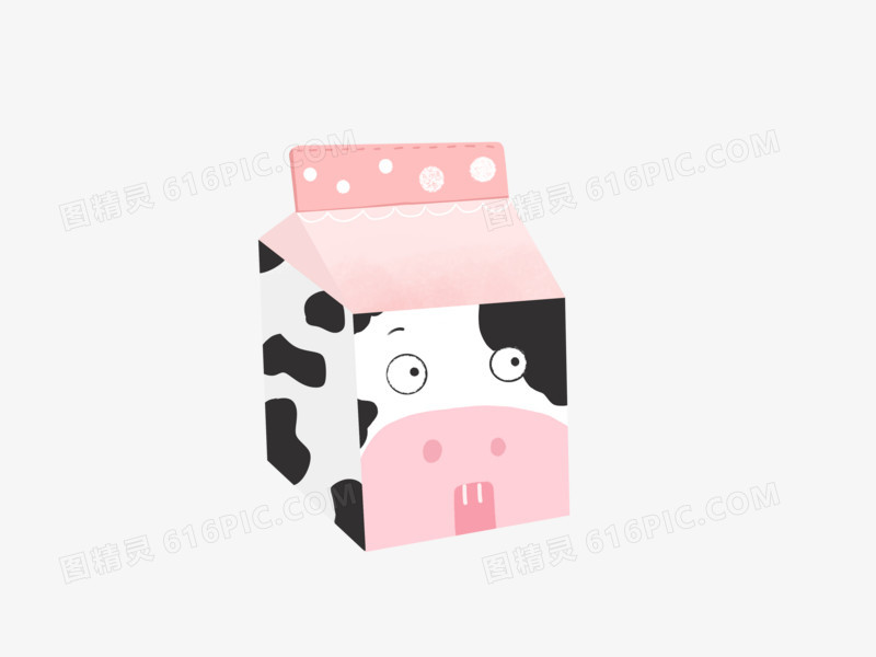 手绘粉色牛奶盒元素
