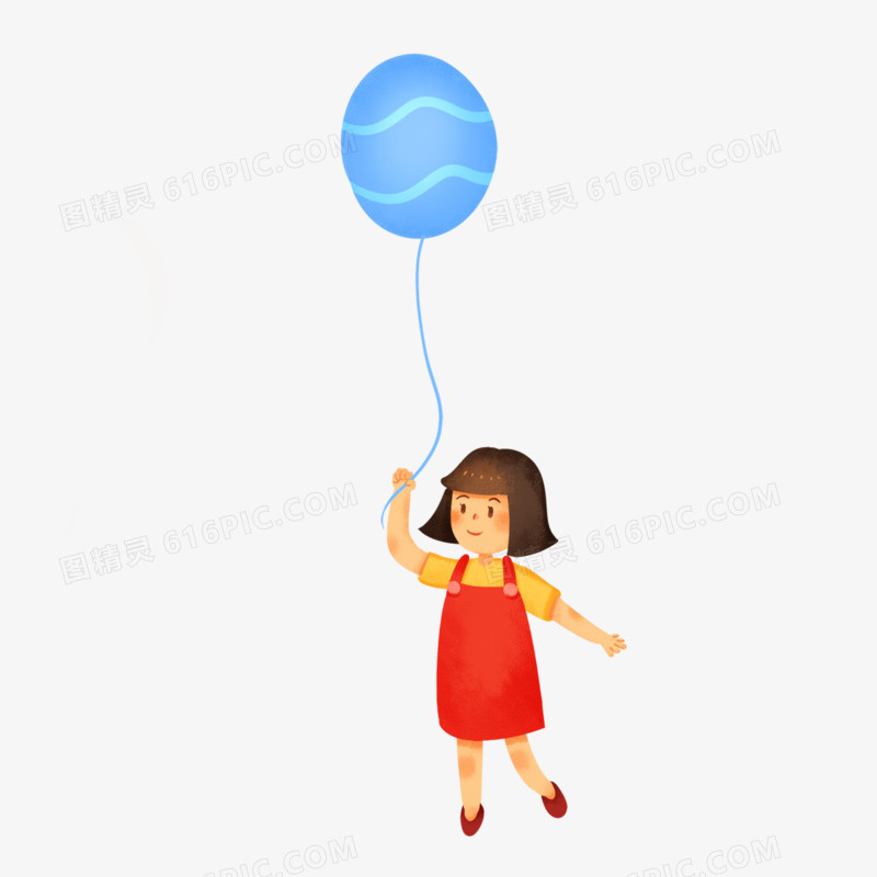 卡通手绘拿气球的女孩免抠素材