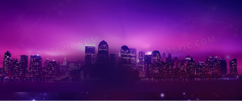 紫色闪耀都市灯光