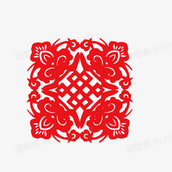 边框 剪纸 花纹 红色 中国结