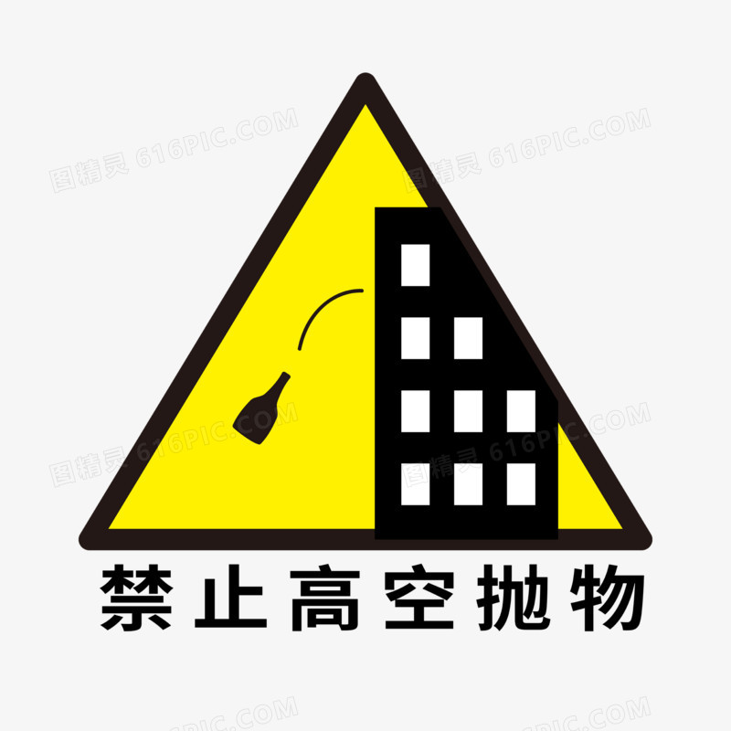 禁止高空抛物黄色三角提示标志元素