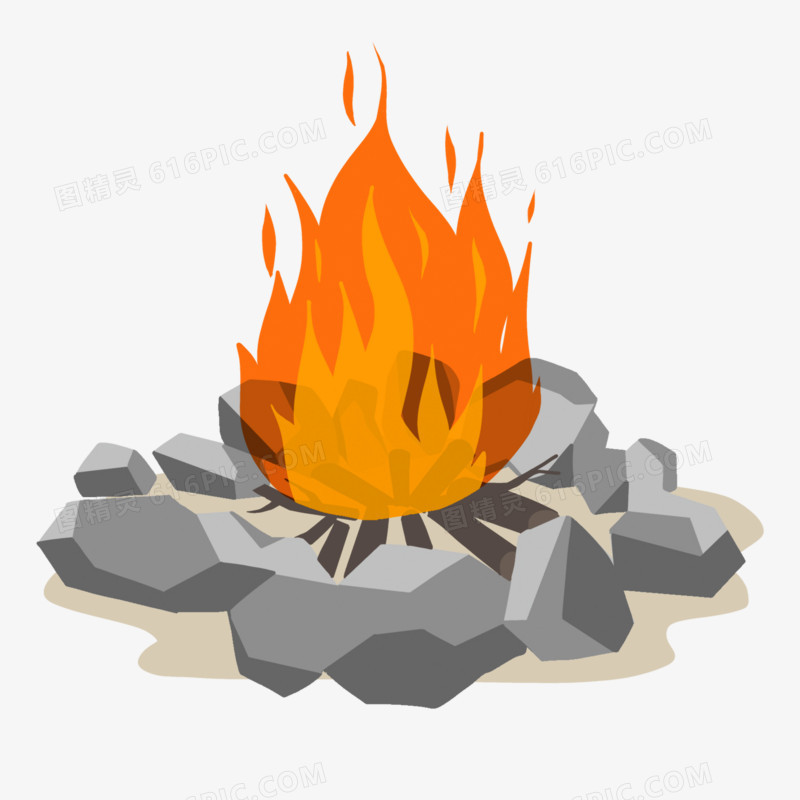 手绘篝火堆烧火堆元素