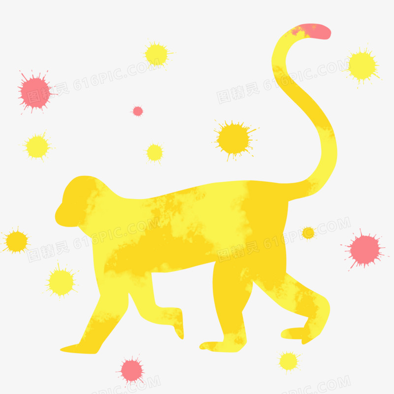 十二生肖猴金黄色泼墨剪影素材