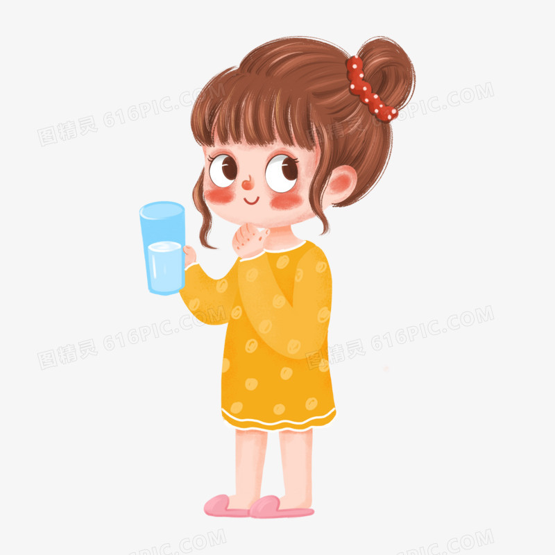 卡通手绘喝牛奶的女孩免抠素材