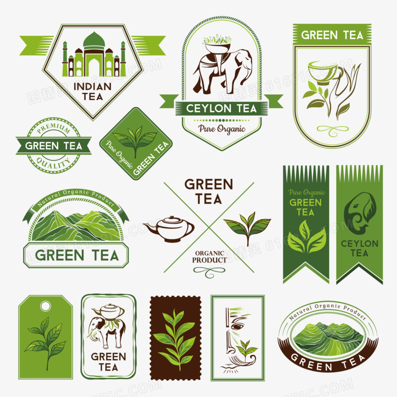 茶叶绿色logo健康图标icon徽章矢量素材