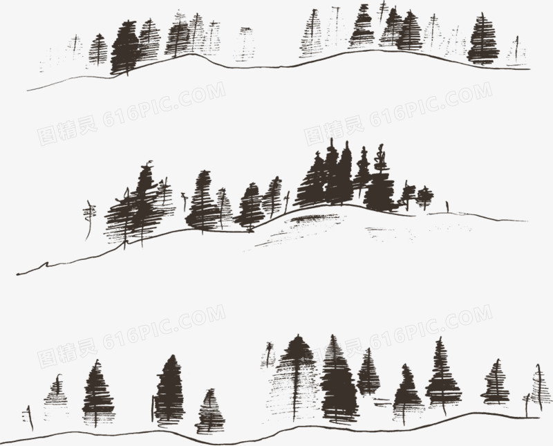 矢量线条山上的树林
