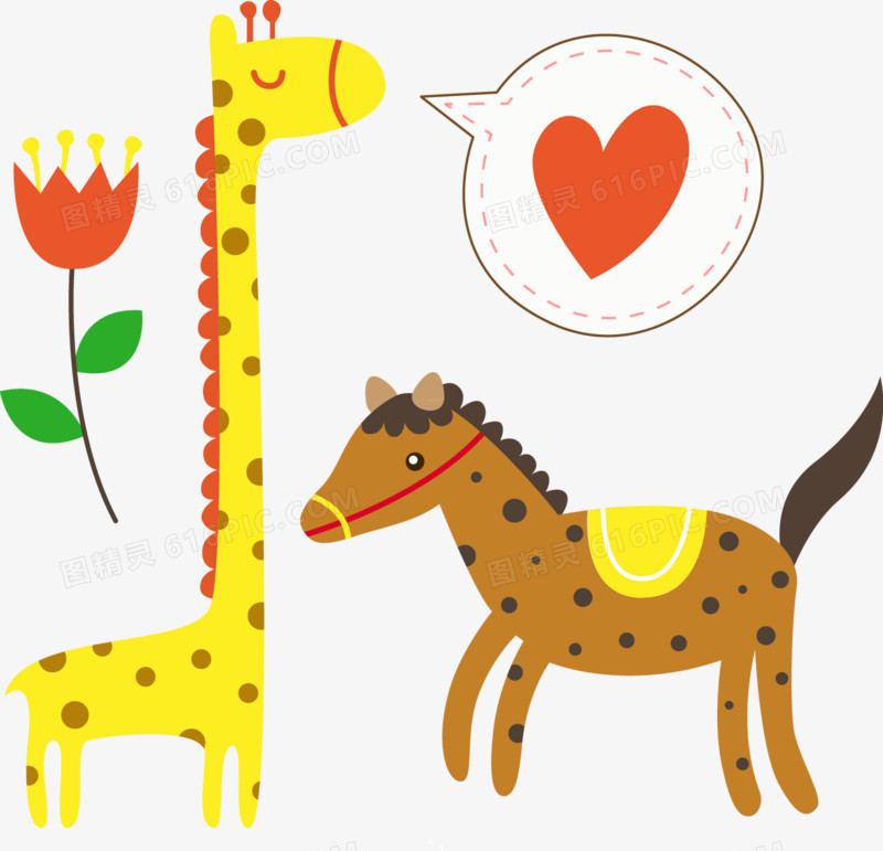 卡通长颈鹿和斑点马矢量素材图片免费下载