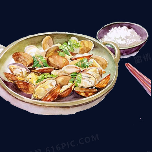 炒蛤蜊手绘画素材图片