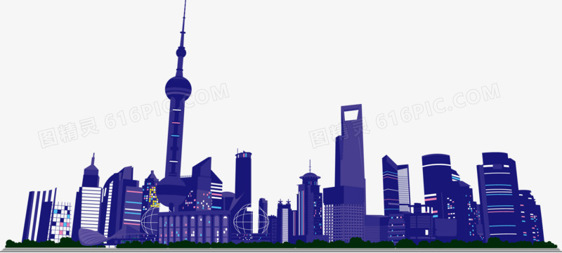 卡通彩夜景上海城市矢量