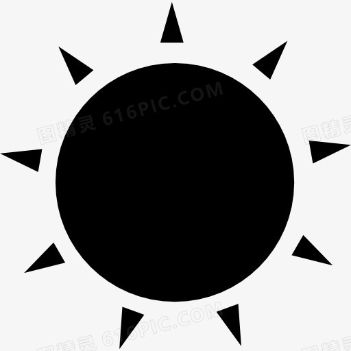 太阳的黑色圆形小射线三角形图标