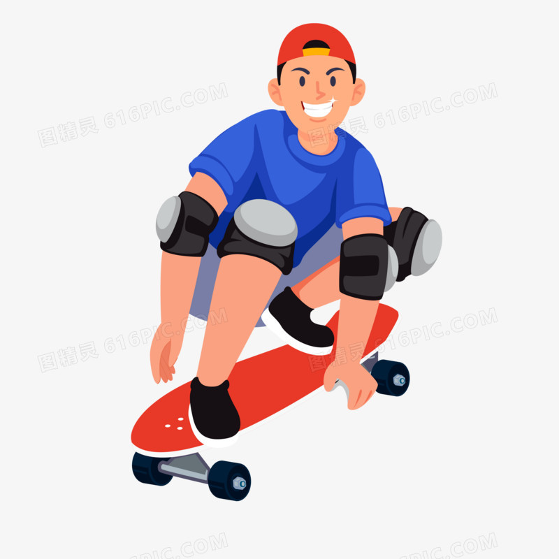 手绘男孩滑板轮滑运动免抠元素