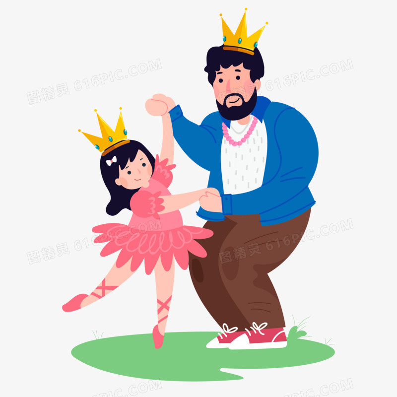 手绘矢量父亲和女儿跳舞场景素材