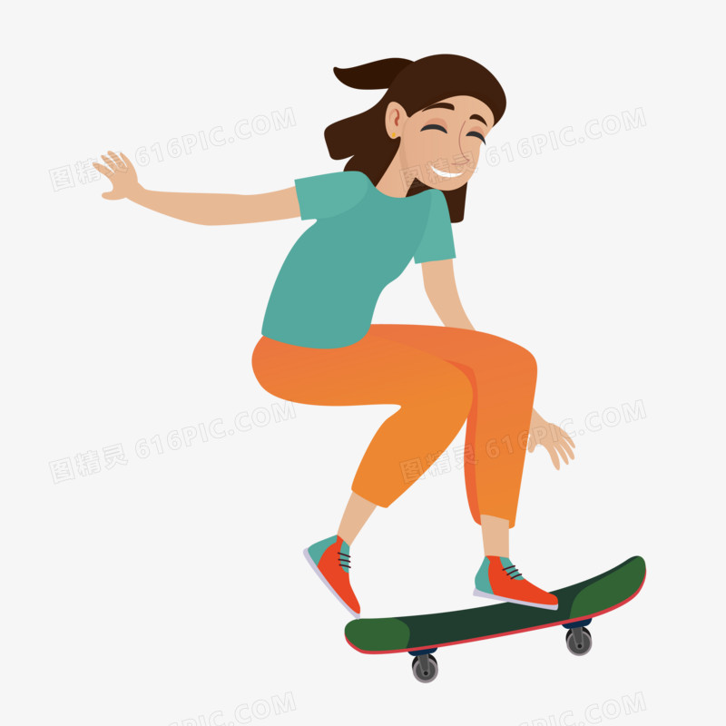 手绘炫酷滑板少女素材