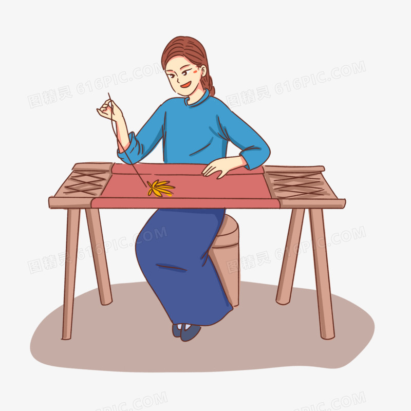 手绘卡通手艺人做女红素材