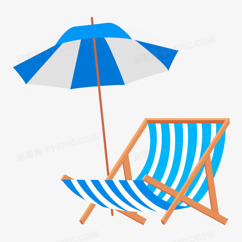 手绘沙滩椅遮阳伞免抠素材