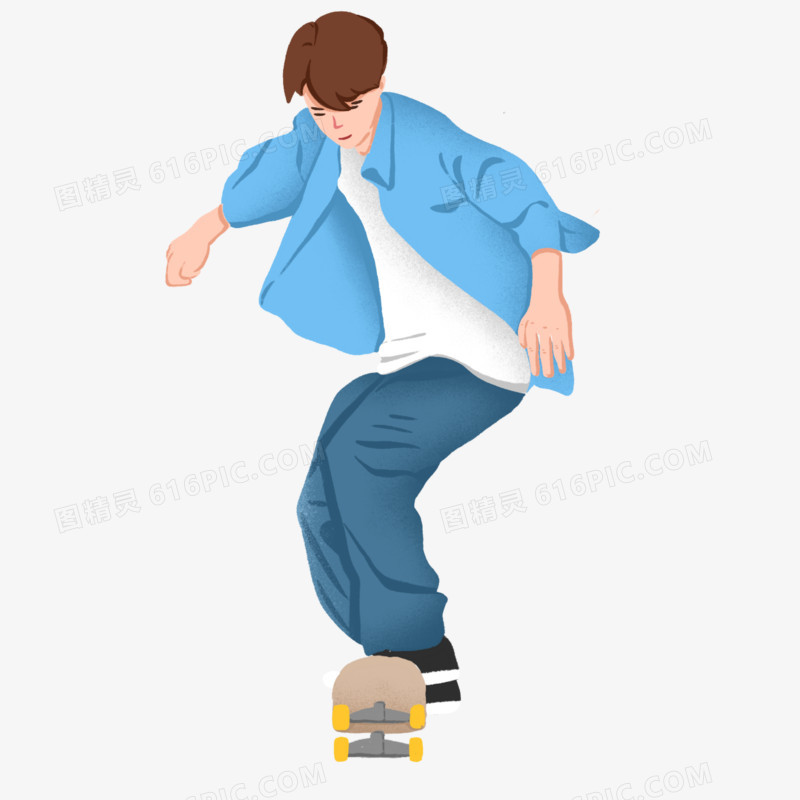 手绘少年玩滑板免抠元素