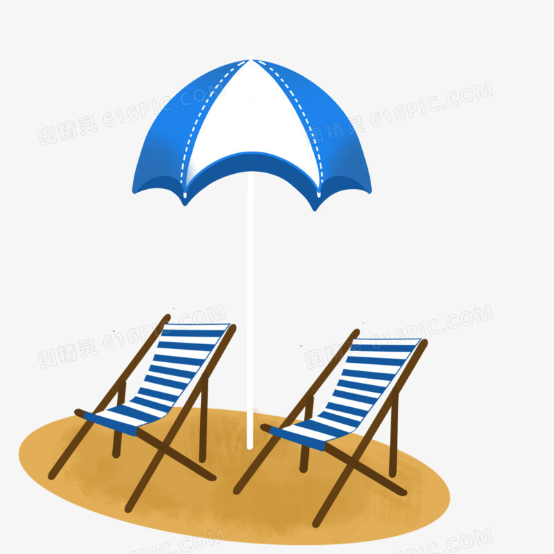 手绘沙滩椅遮阳伞免抠元素