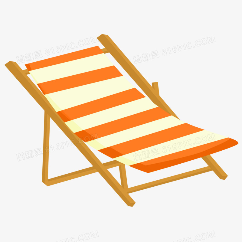 手绘条纹橘色沙滩躺椅元素