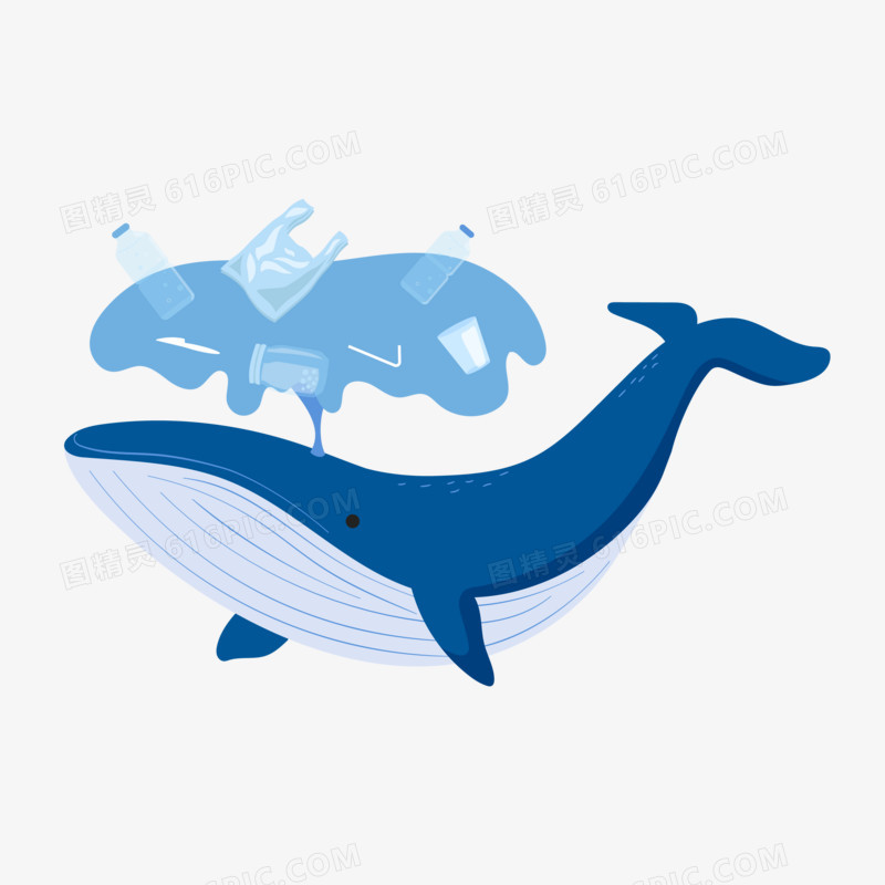 手绘创意保护海洋动物大鲸鱼插画素材