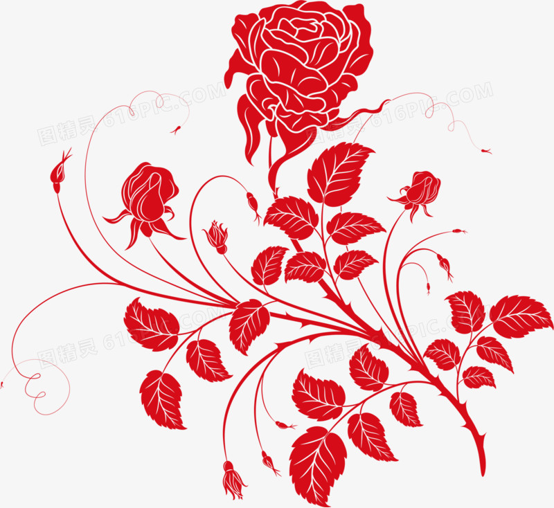 手绘红玫瑰花