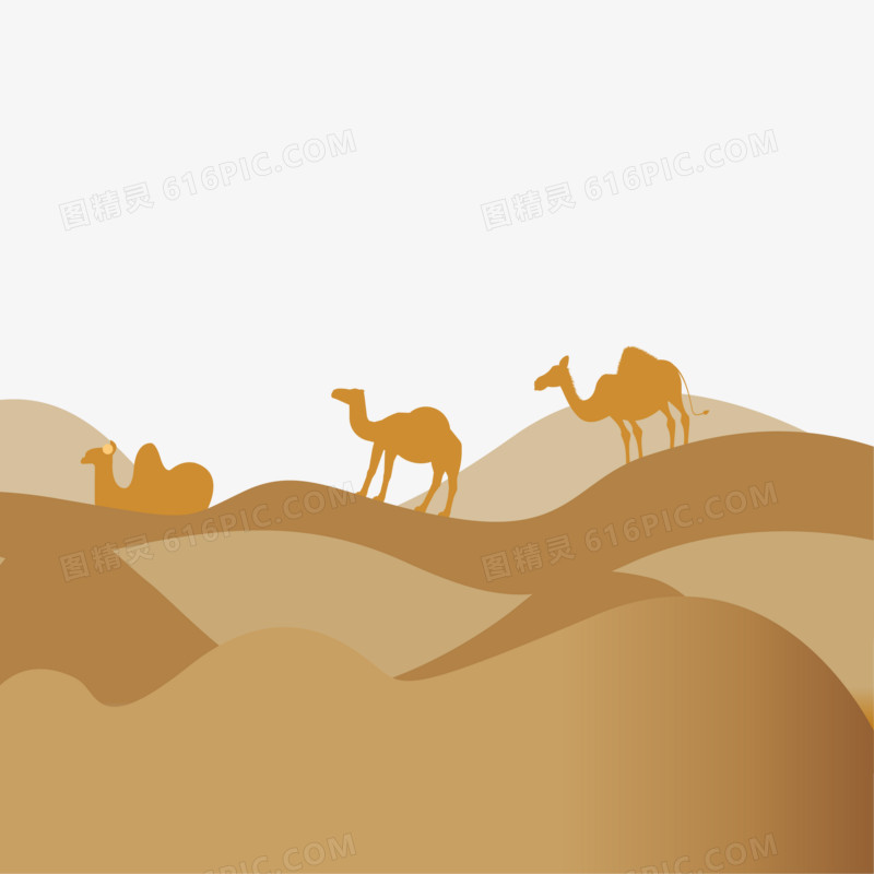 手绘骆驼队伍剪影装饰素材