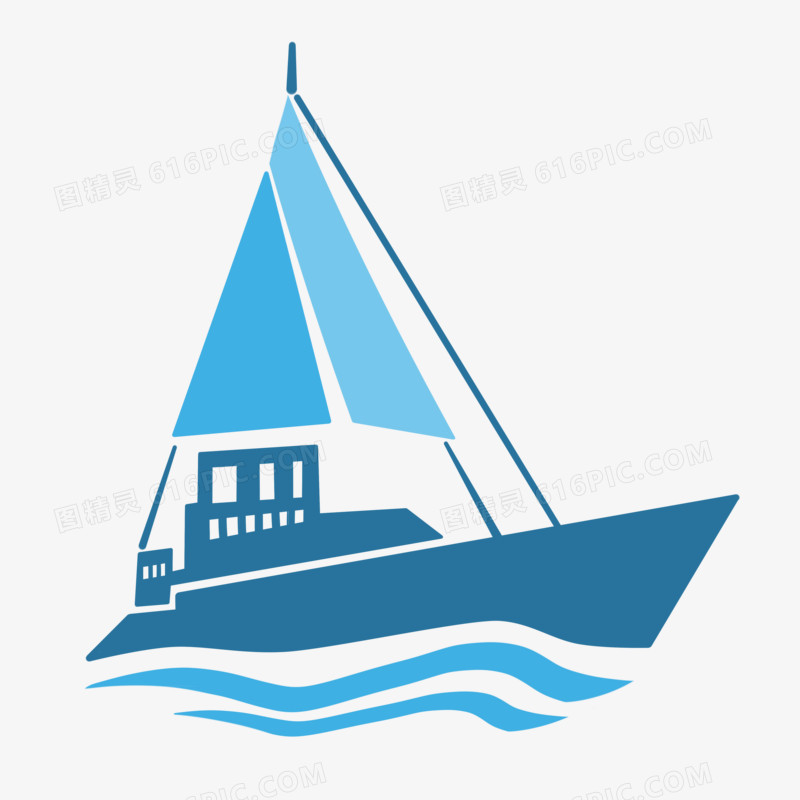 扁平蓝色帆船logo免扣元素