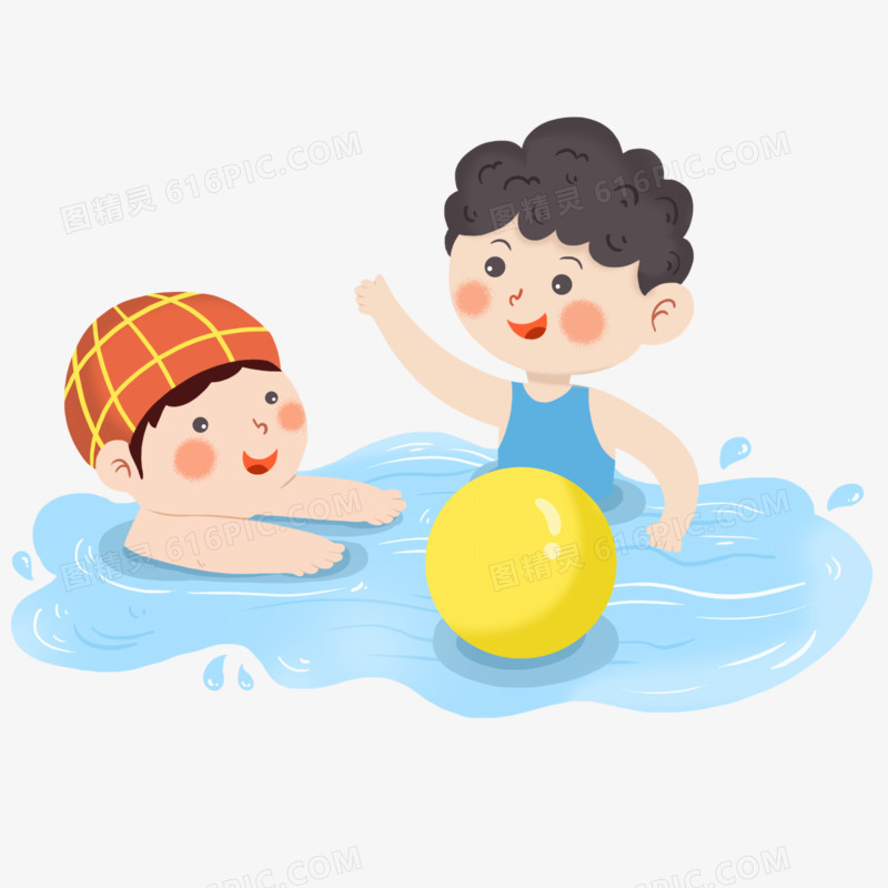 卡通手绘小男孩们夏季玩水免抠素材