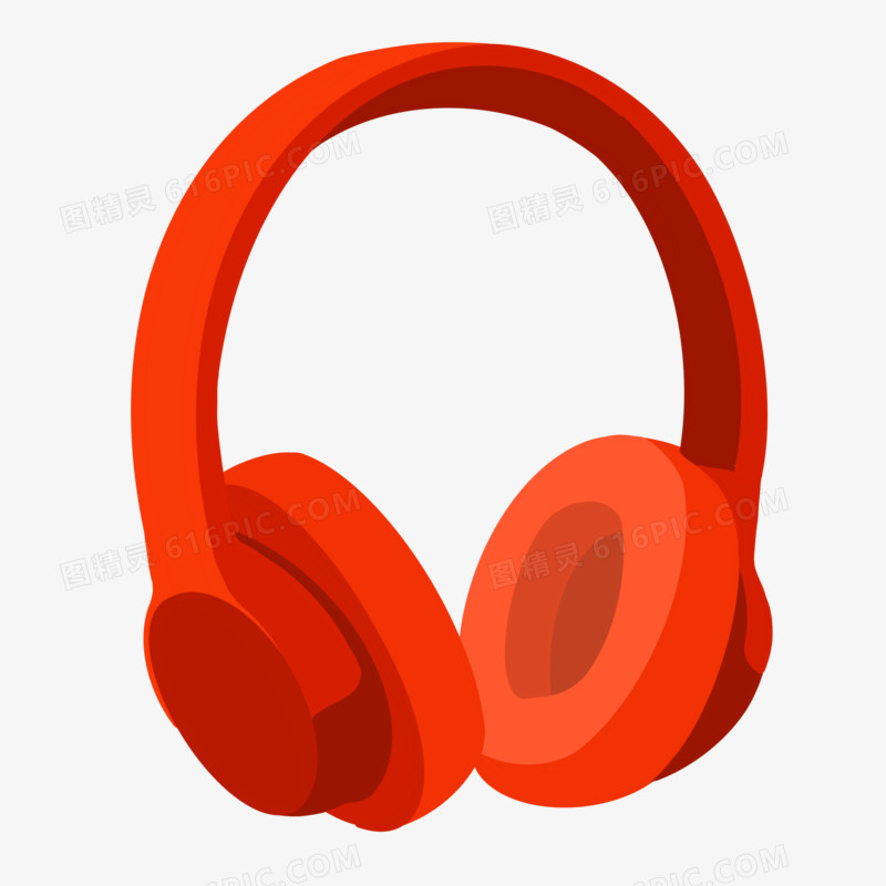 手绘红色头戴式耳机素材