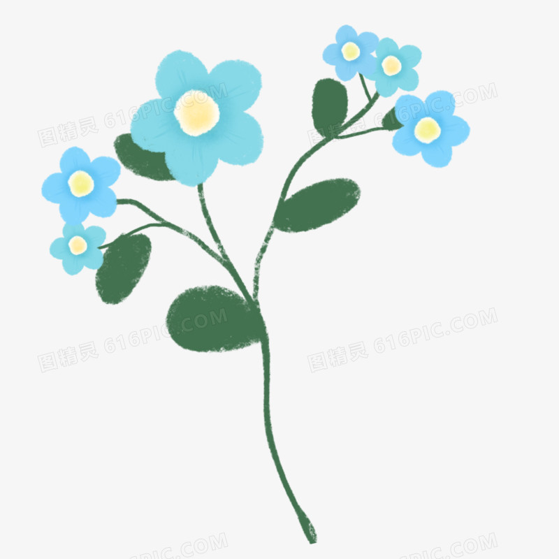 手绘免抠蓝色花朵元素