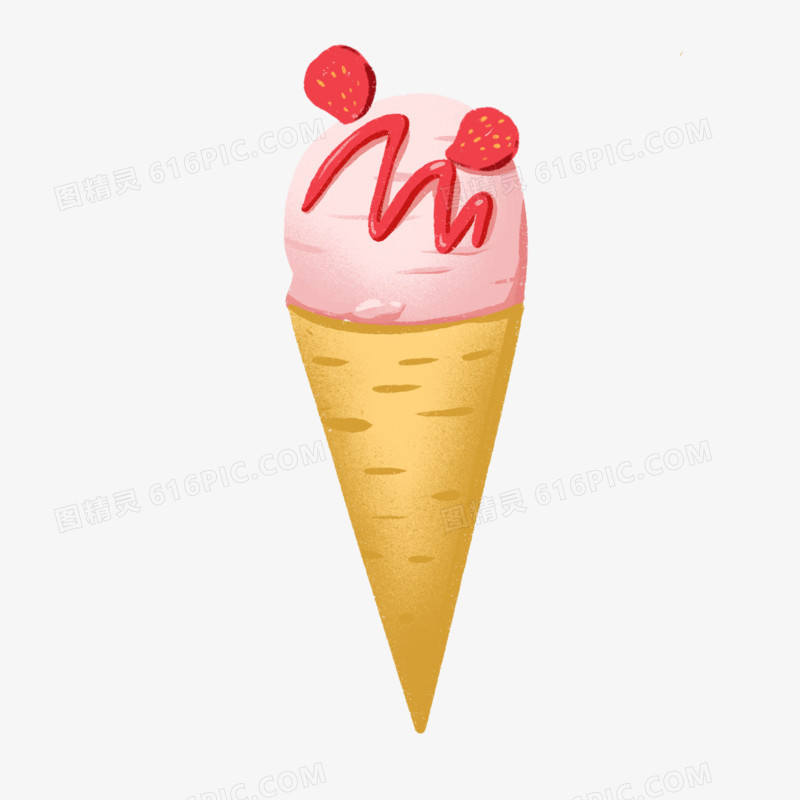 卡通手绘夏季草莓冰淇淋元素