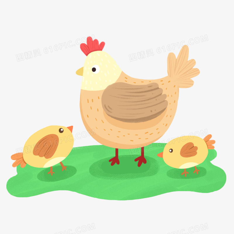 卡通拟人鸡妈妈带小鸡免抠素材