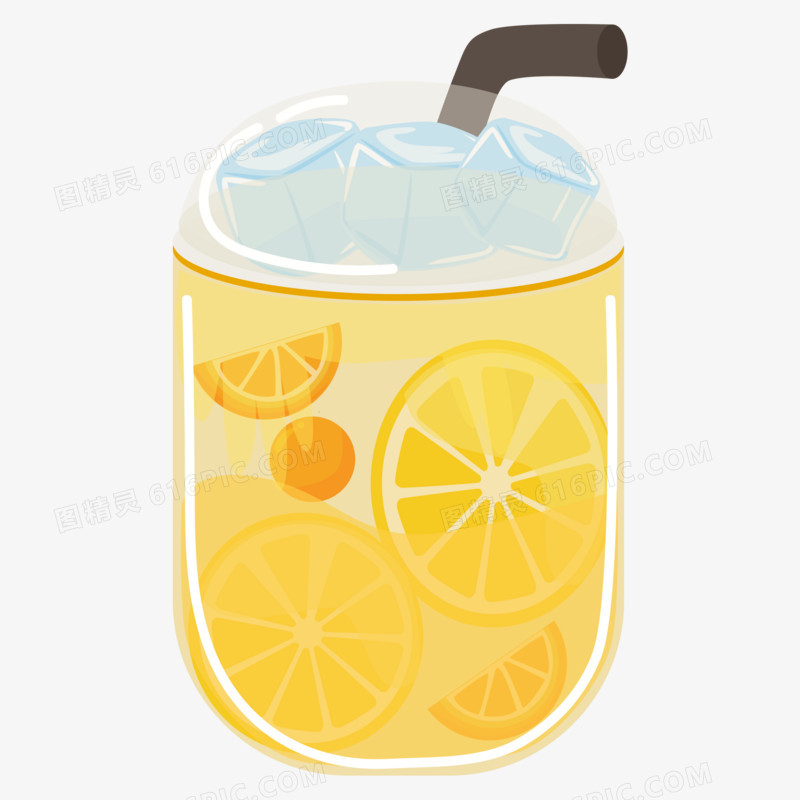 手绘柠檬水果茶冰块饮料矢量素材