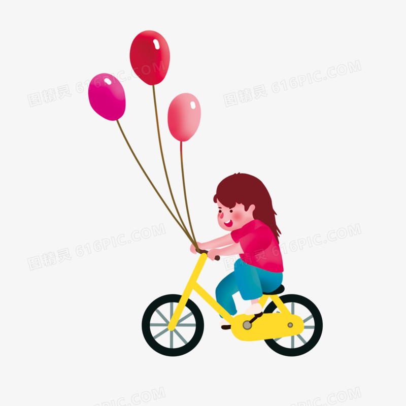 卡通手绘小女孩学自行车免抠元素
