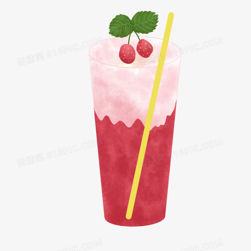 卡通手绘鲜榨草莓汁元素