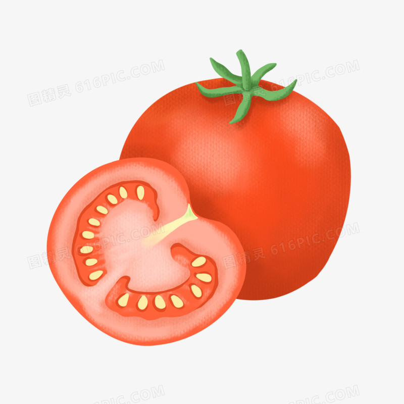 手绘切开的西红柿免抠元素