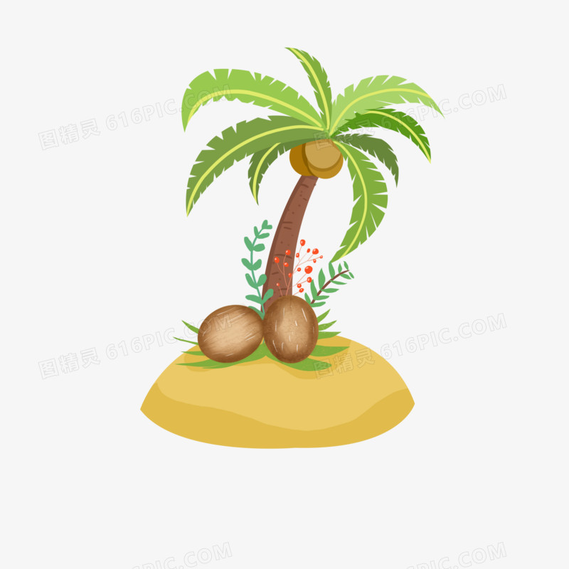 手绘卡通椰子树椰子素材