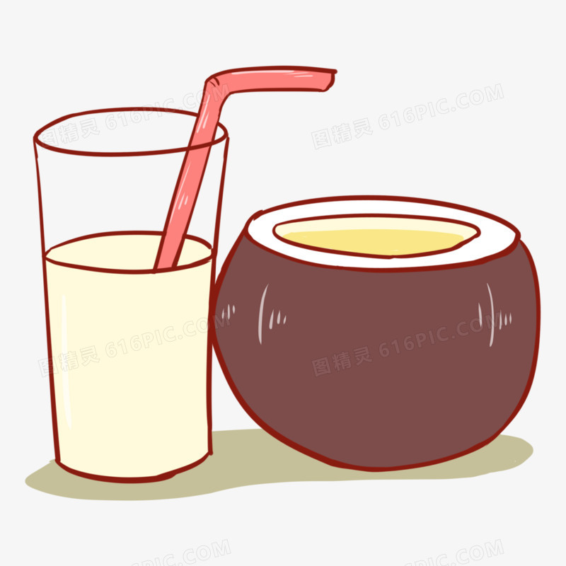 卡通手绘椰子和椰奶免抠元素