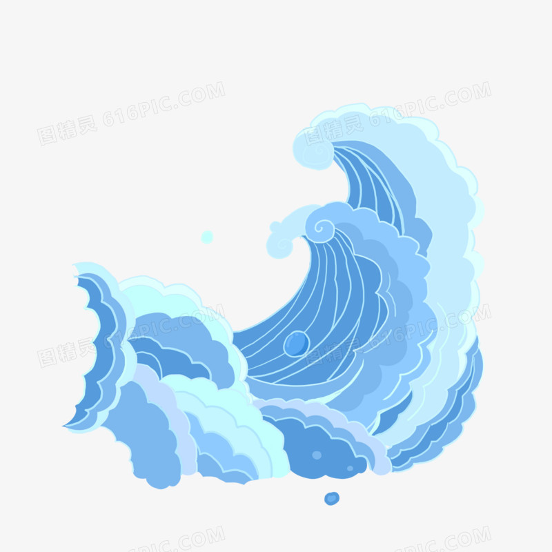 手绘卡通蓝色海浪装饰元素