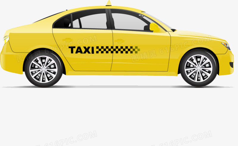 卡通手绘黄色出租车插画