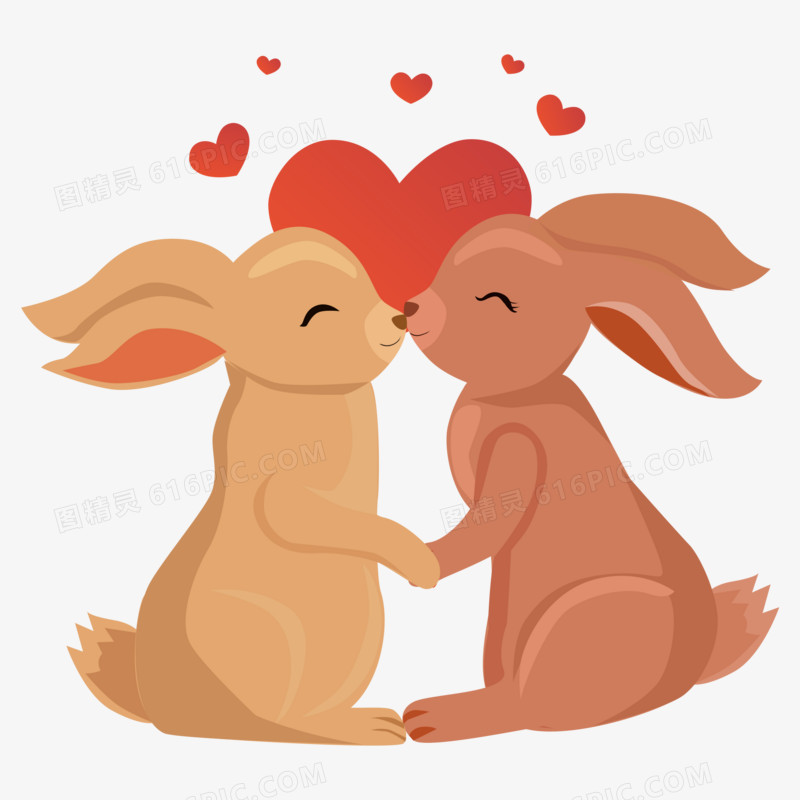 卡通后悔接吻兔子爱心矢量元素