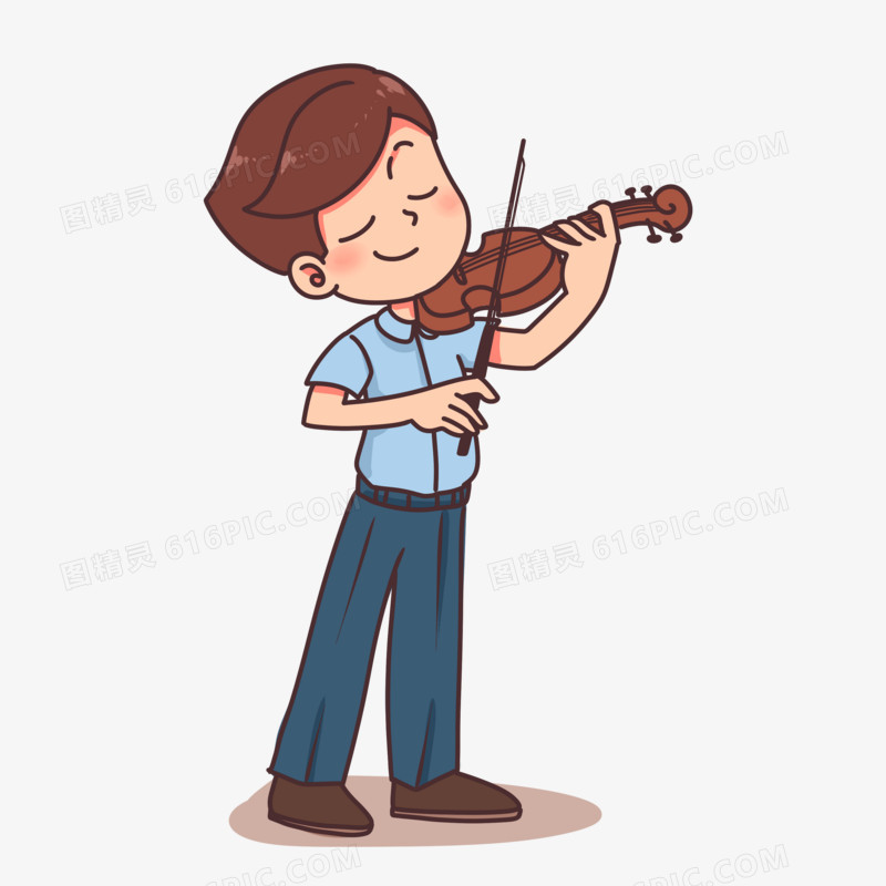 手绘卡通小男孩啦小提琴素材