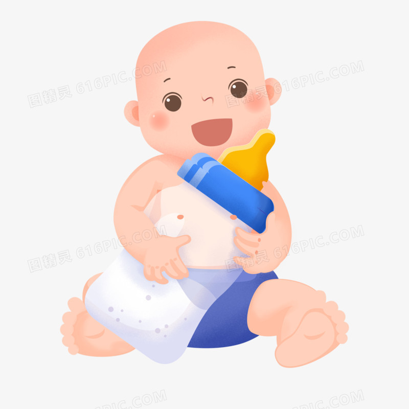 手绘婴儿与奶瓶免抠元素