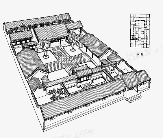 手绘四合院