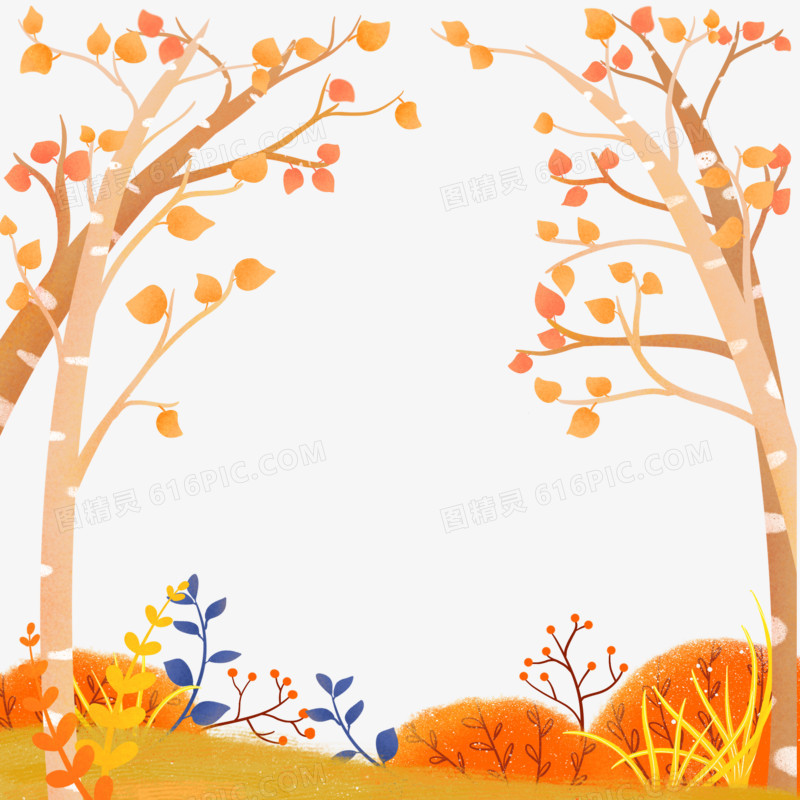 手绘秋天风景边框元素
